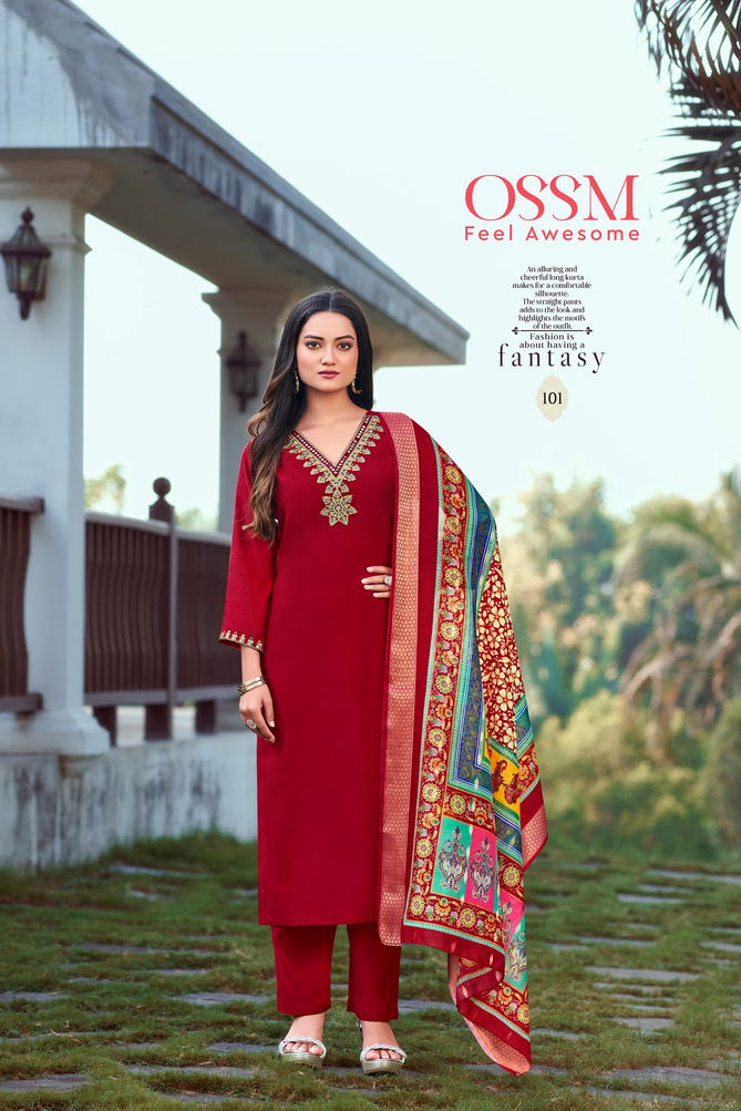 Noorie Vol 03 By Ossm Viscose Roman Silk Embroidery Kurtis With Bottom Dupatta Wholesale Price In Surat